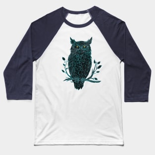 Great Horned Owl drawing in blue Baseball T-Shirt